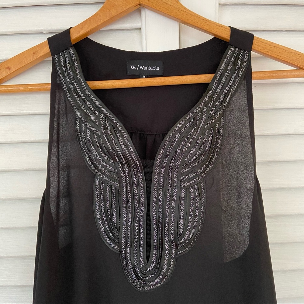 {Wantable} Black Silky Tank with Sparkly Neckline - Medium - Picture 3 of 5